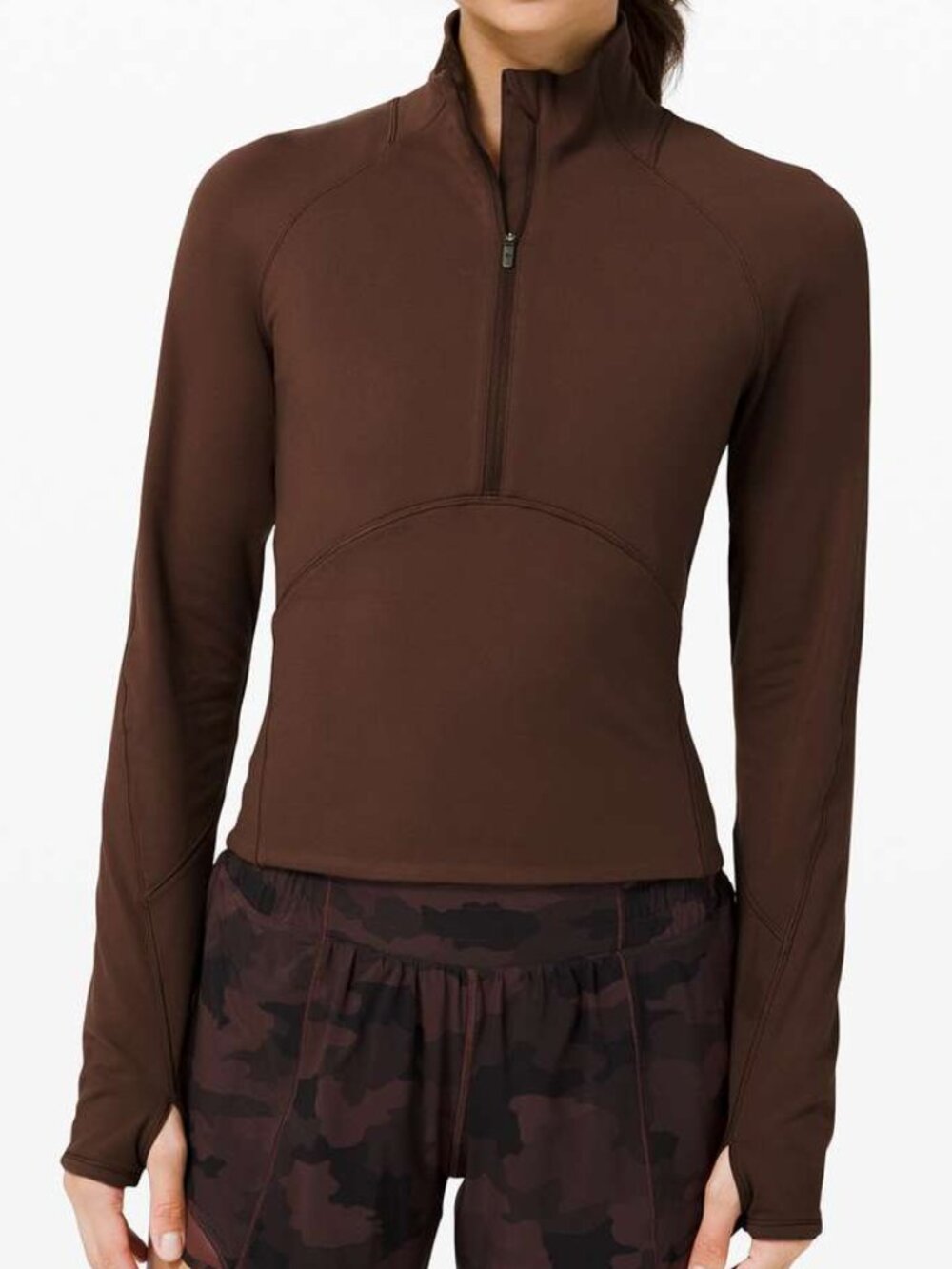 Lululemon Always Alert 1/2 Zip Long Sleeve Waist Length Top in Brown Earth, Sz 8